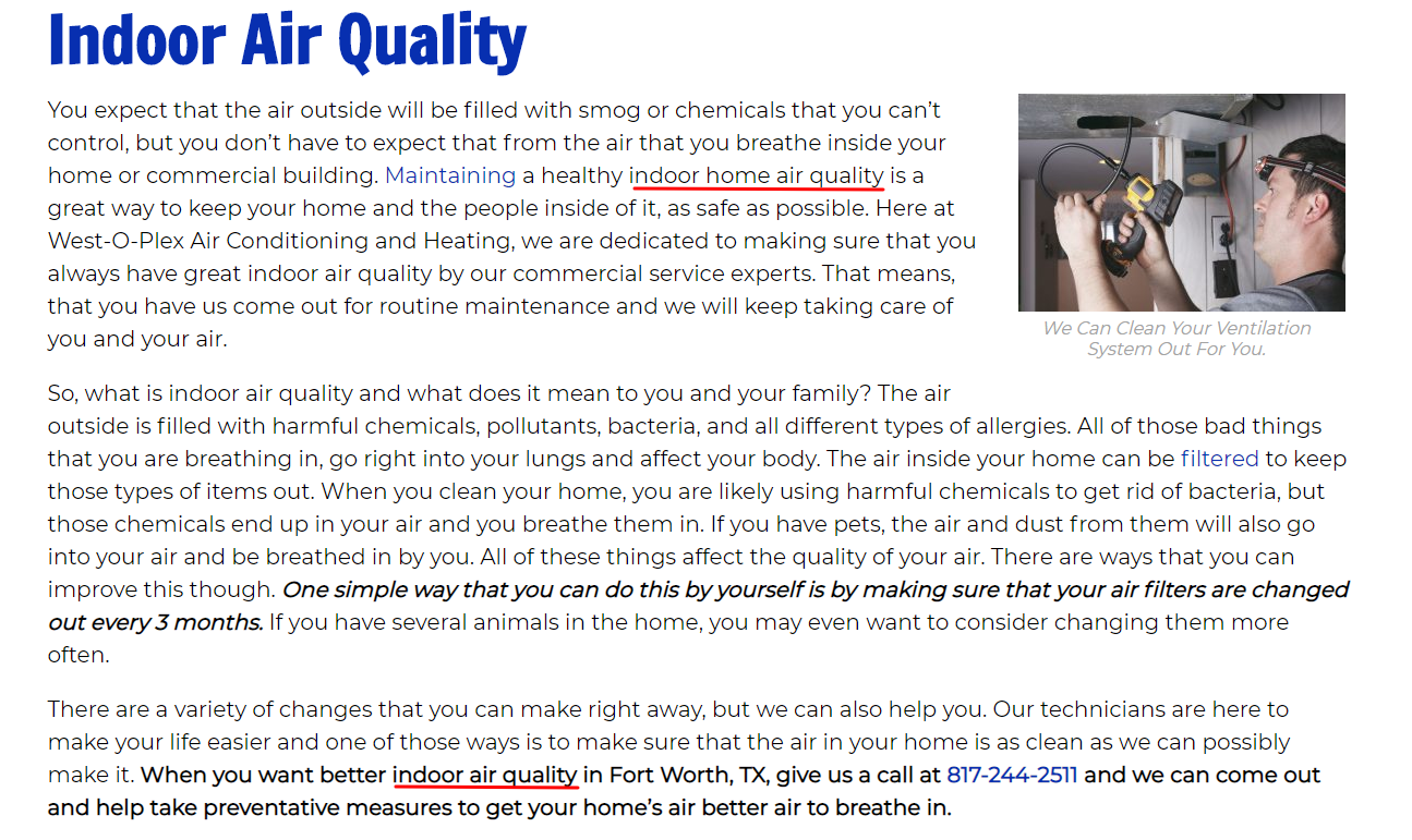 Air Quality Keyword Placement Screenshot