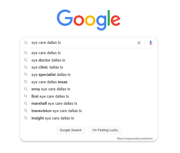 Eye Care Dallas Google Search (Screenshot)