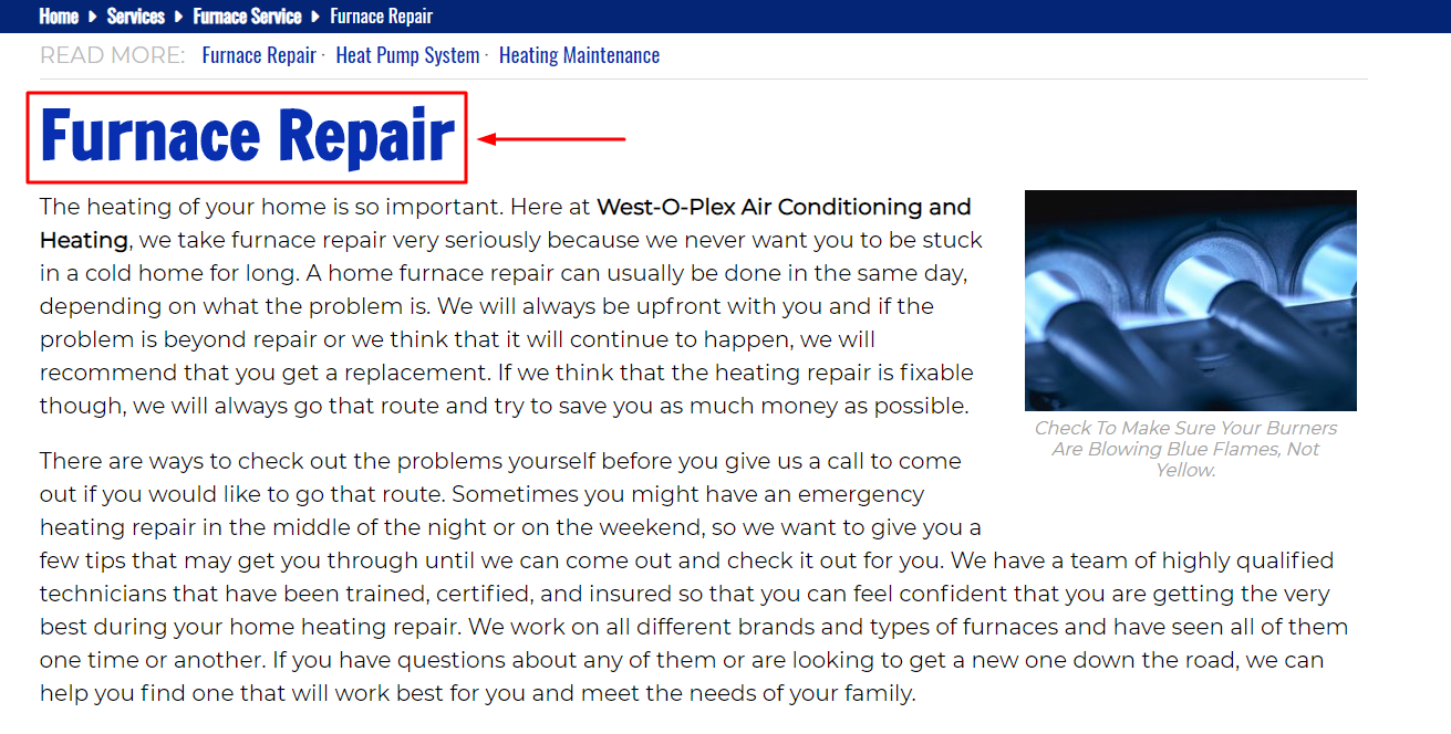 H1 Example HVAC Website