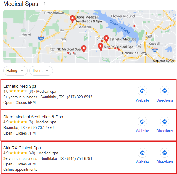 Medical Spas GMB Screenshot