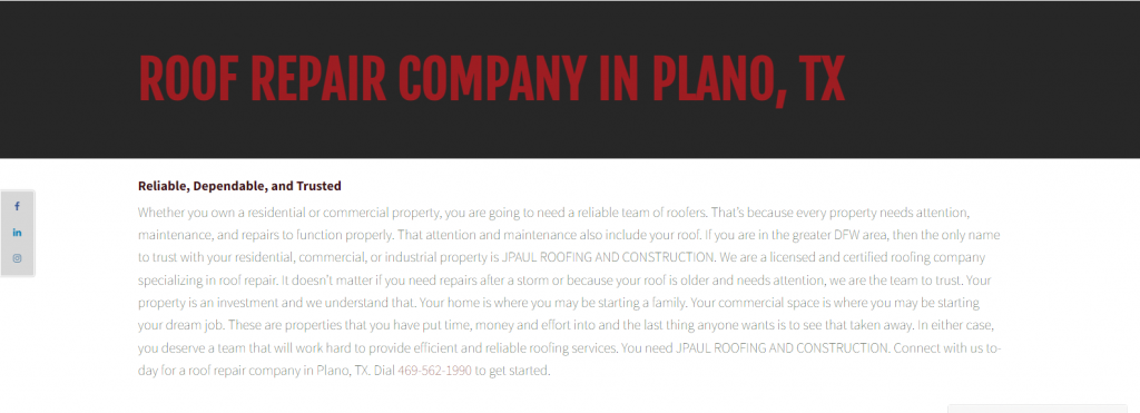 Screenshot of Plano Company Website