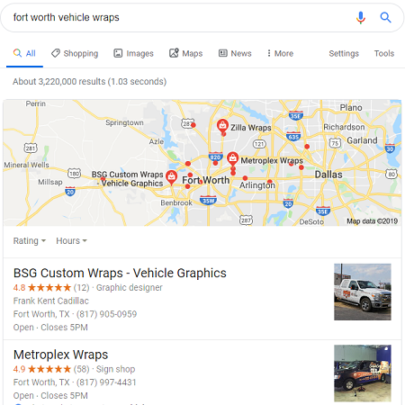 Local Search Listings Show Reviews